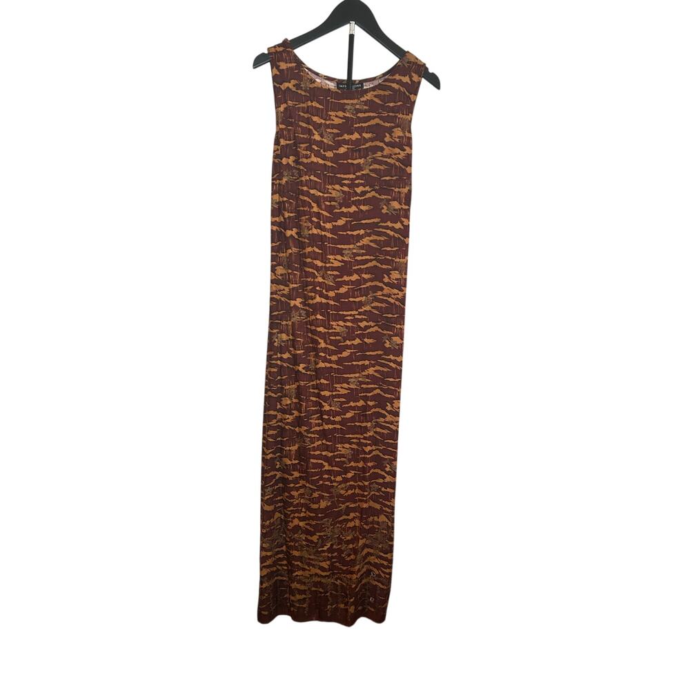 VTG Impressions Workshop Abstract Maxi Dress Brown L Rayon 90s Whimsigoth Grunge